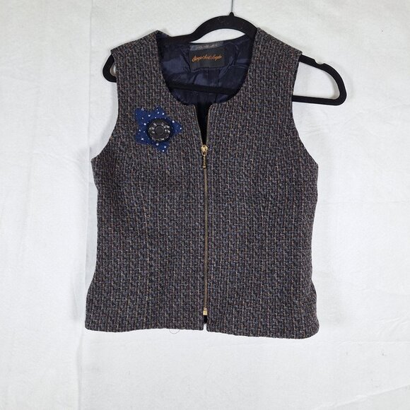 Vintage Giorgio Sant'Angelo Christmas Snowman Tree Wool Zip Vest Small - Picture 1 of 8